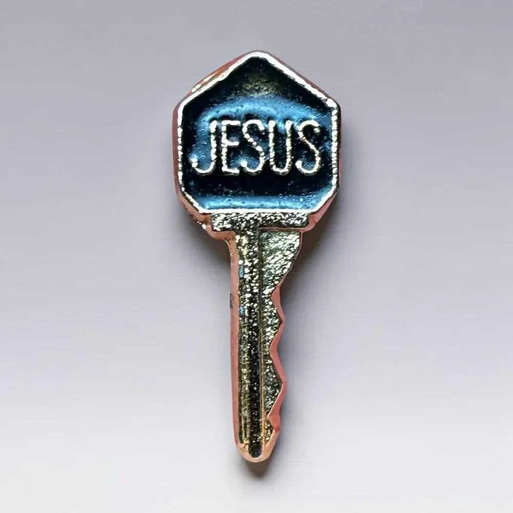 Vintage JESUS Key-Shaped Religious Tie Tack Lapel Pin Clutch Back Key To Jesus